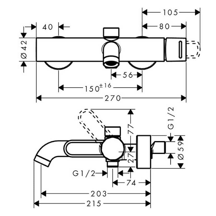 Dusch- och Badkarsblandare Axor Uno 1-grepps
