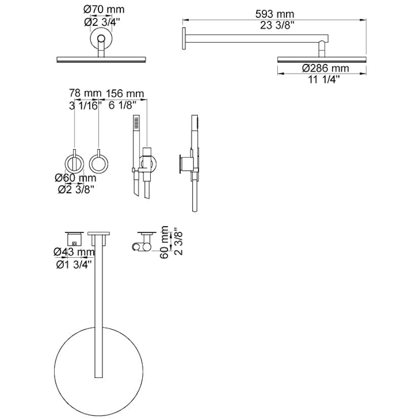 Takduschset Vola 2471-061 för Inbyggnad