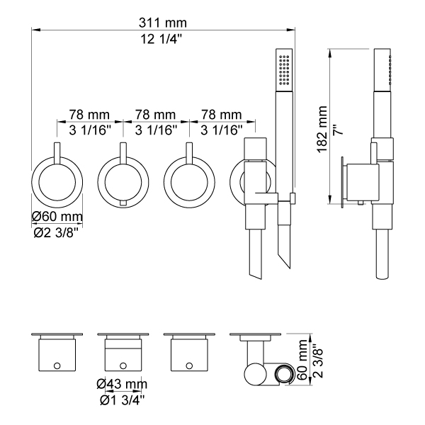 Duschset Vola 5471R för Inbyggnad