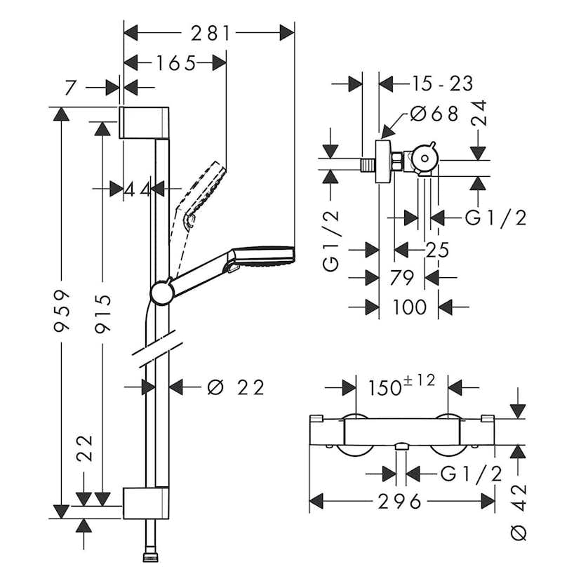 Duschset Hansgrohe Crometta Ecostat 1001 CL 150 cc