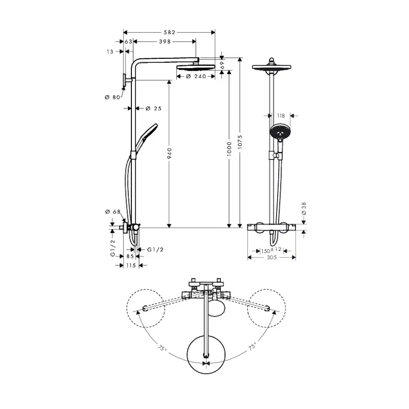 Duschset Hansgrohe Raindance Select S 240 2-jet Showerpipe Vit/Krom