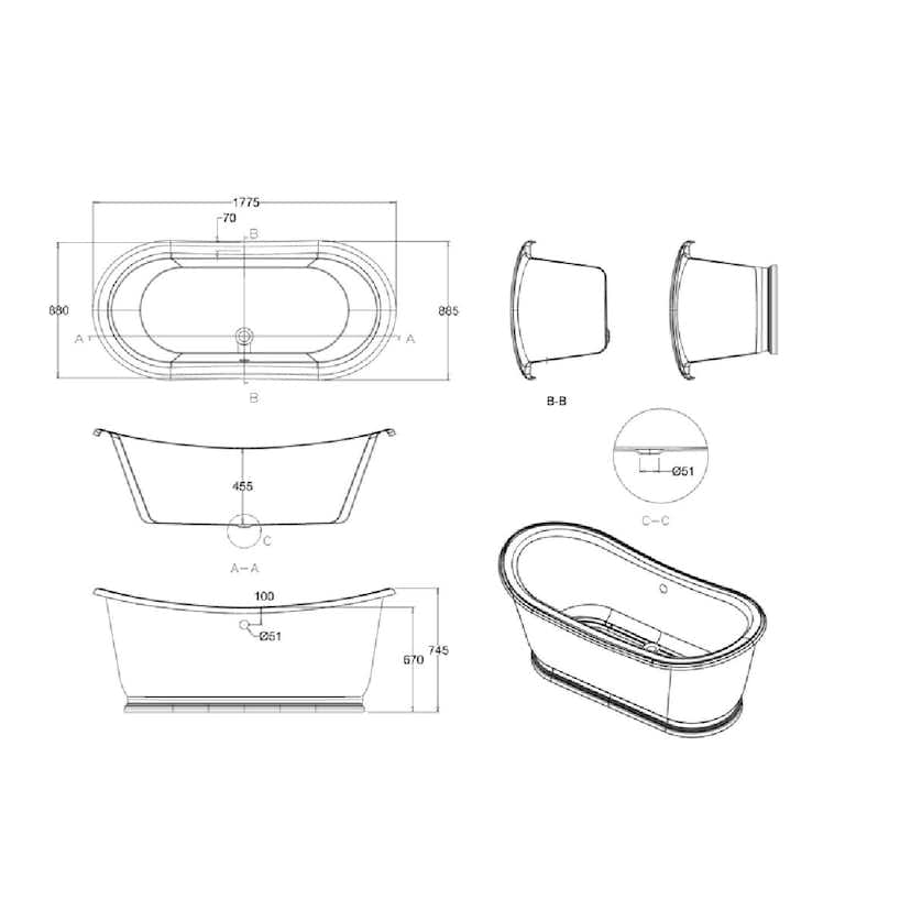 Badkar Burlington Admiral 1775 mm