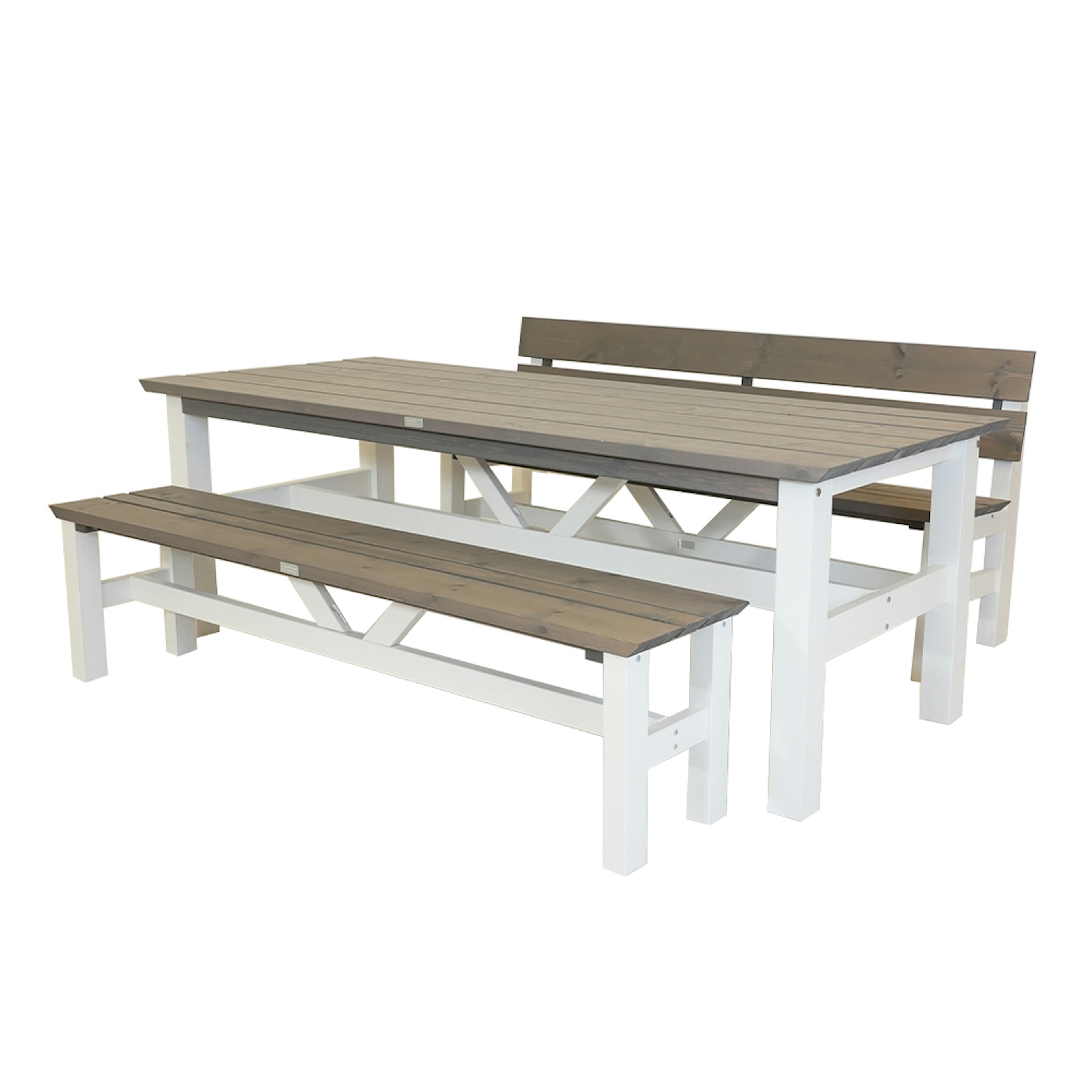 Matgrupp Eden Wood Viking Utomhusbord 220 cm & 2 Bänkar med/utan Rygg i Furu