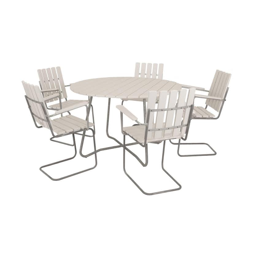 Matgrupp Utomhus Eden Wood Amanda Ø120 cm med 5 Utefåtöljer