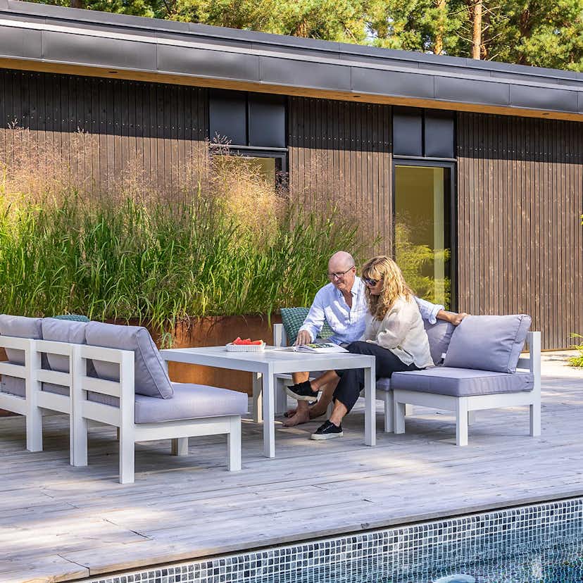 Loungebord Utomhus Eden Wood Ransvik Greige 77x138x55 cm Svensk Norrlandsfuru FSC