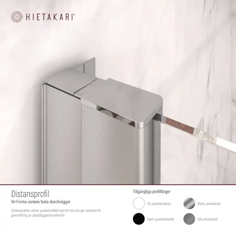 Distansprofil Hietakari för Duschvägg Forma Fast Anodiserad Blank