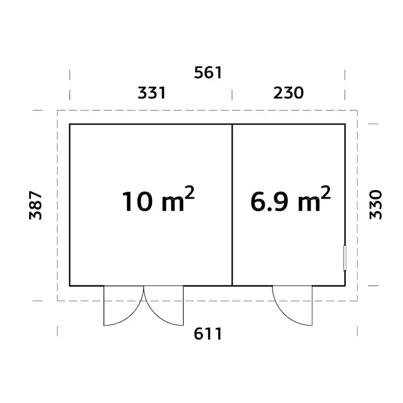 Förråd Palmako Kalle 16,9 m² Redskapsbod i Trä med Pulpettak & Dubbla Dörrar
