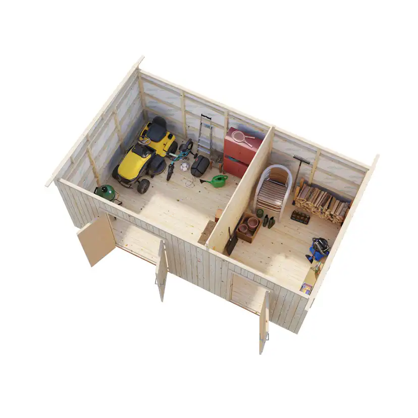 Förråd Palmako Kalle 16,9 m² Redskapsbod i Trä med Pulpettak & Dubbla Dörrar