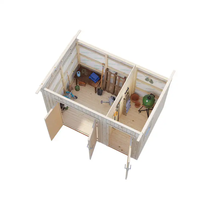 Förråd Palmako Kalle 6,6 m² Redskapsbod i Trä med Pulpettak & Dubbla Dörrar