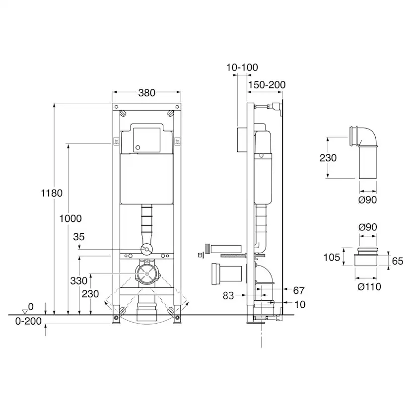 WC-fixtur Gustavsberg Triomont XS 1180 mm