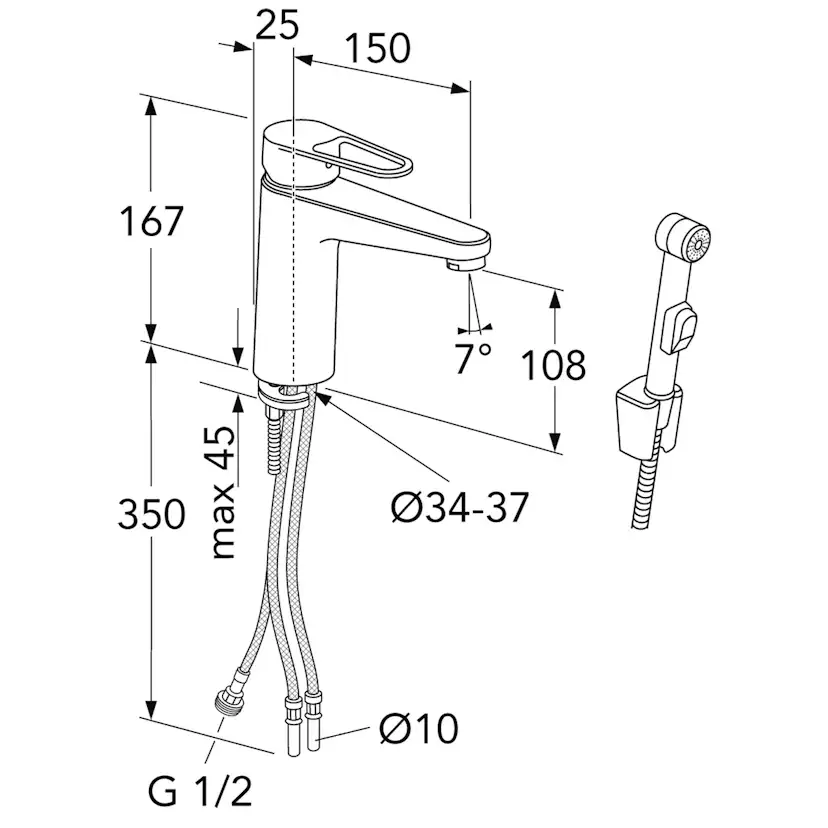Tvättställsblandare Gustavsberg Nya Nautic 150 mm med Handdusch