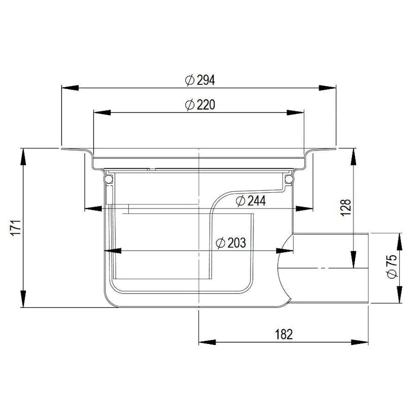 Golvbrunn Purus Bigg 75 P Ø220 mm