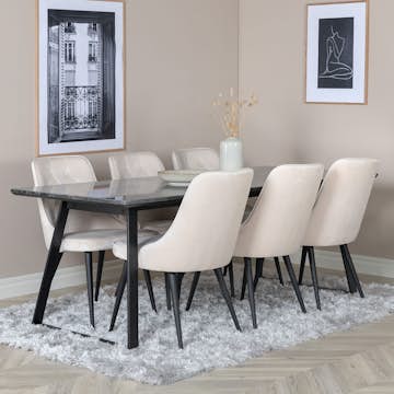 Matgrupp Sky Furniture Estelle med 6 Velvet Deluxe stolar