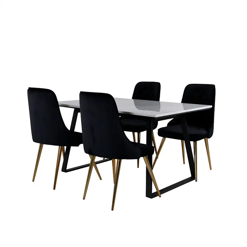 Matgrupp Venture Home Estelle med 4 Velvet Deluxe stolar