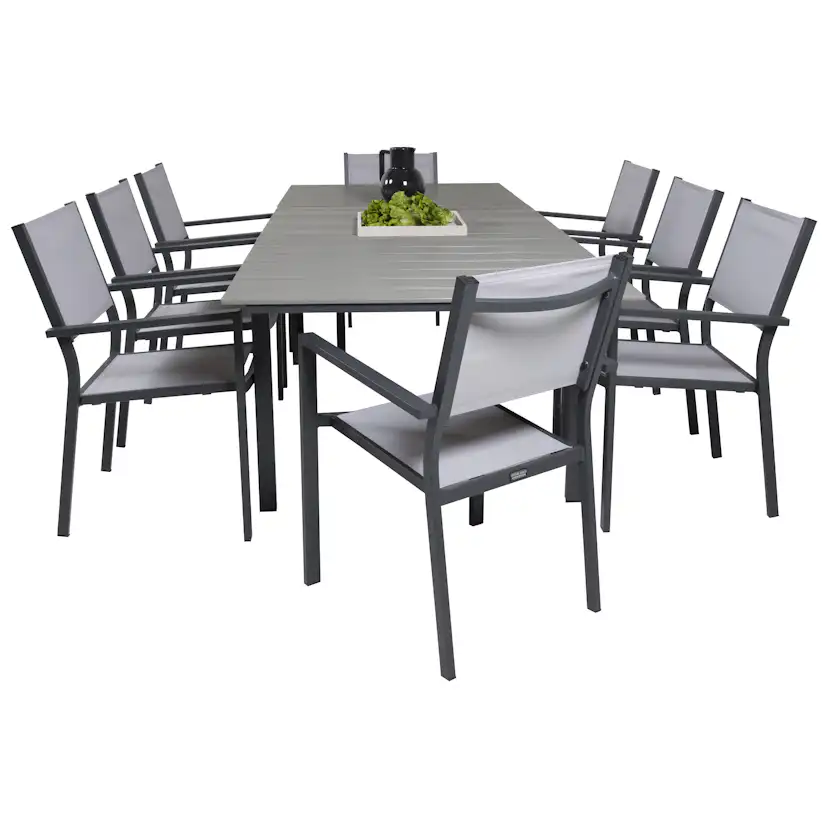 Matgrupp Venture Home Lova 160/240 med 8 Copacabana Karmstolar