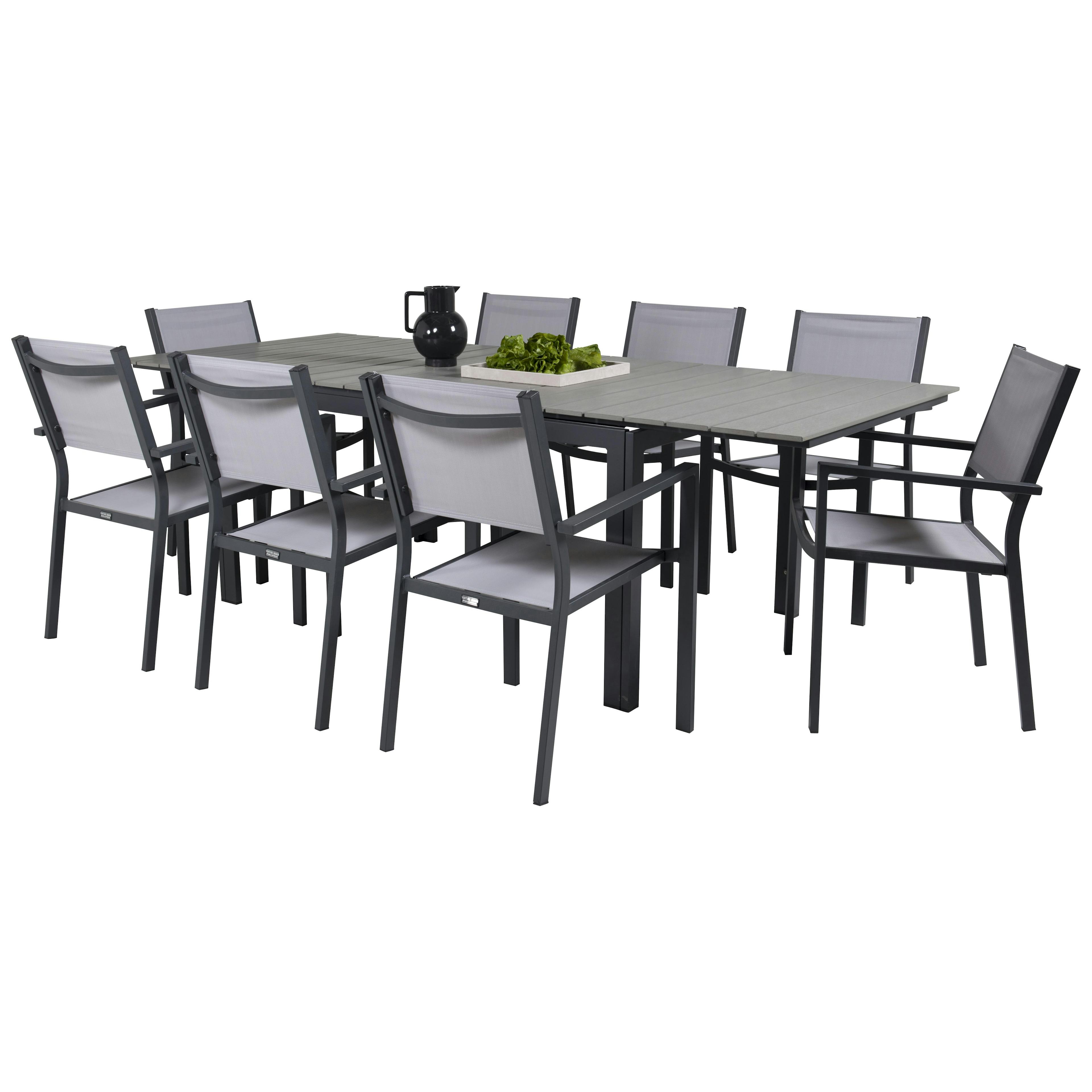 Matgrupp Venture Home Lova 160/240 med 8 Copacabana Karmstolar