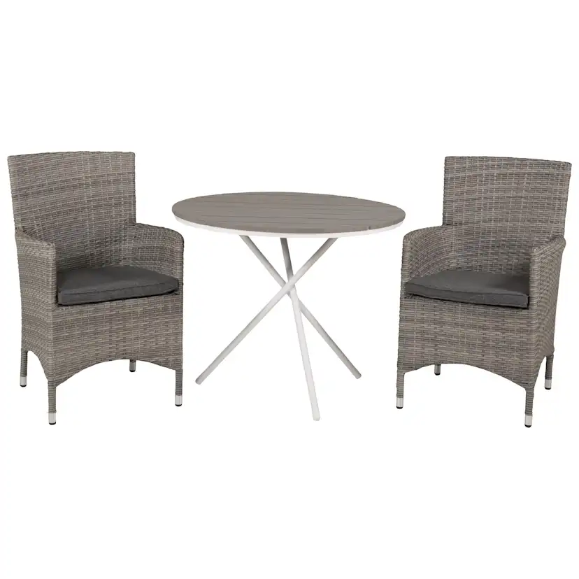 Cafégrupp Venture Home Parma med 2 Malin Trädgårdsstolar Utomhus