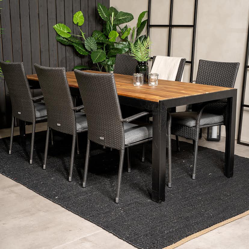 Matgrupp Utomhus Venture Home Bois med 6 Anna Trädgårdsstolar