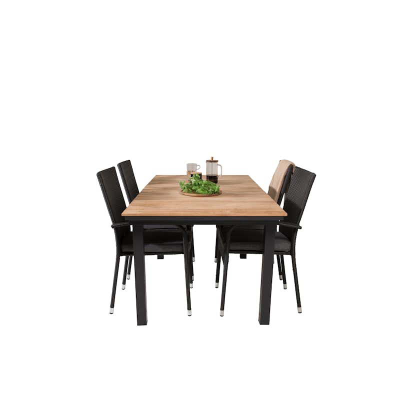 Matgrupp Utomhus Venture Home Meya 160/240 med 4 Asta Trädgårdsstolar