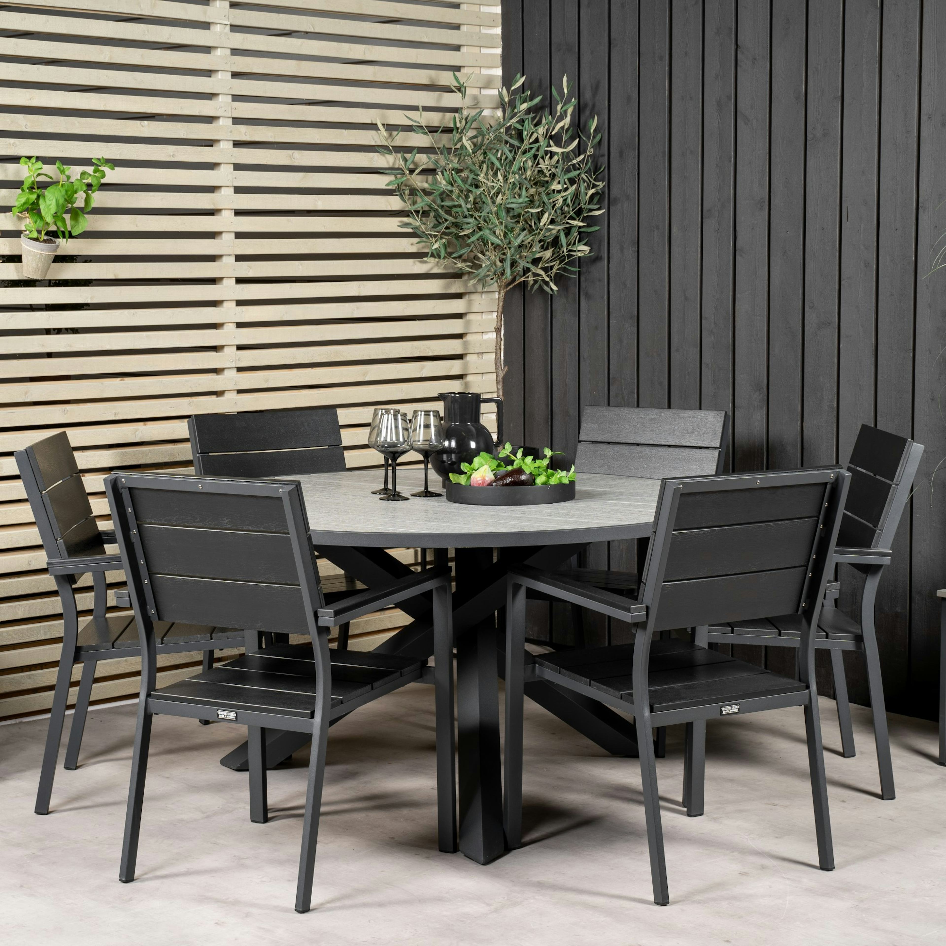 Matgrupp Utomhus Venture Home Pincy Ø140 med 6 Lova Trädgårdsstolar