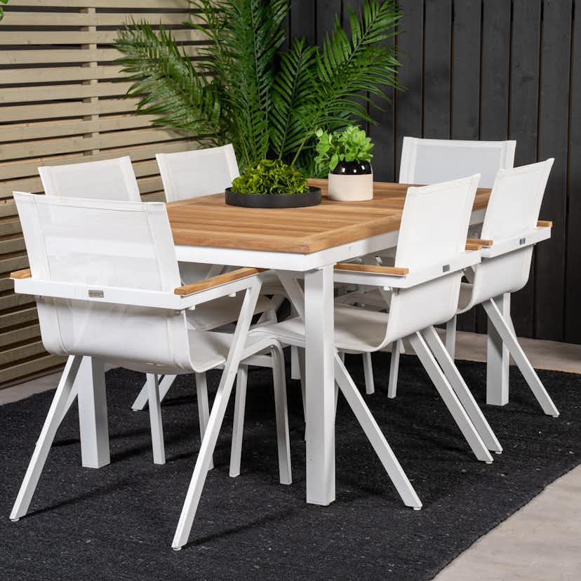 Matgrupp Utomhus Venture Home Perla 160/240 med 6 Meya Trädgårdsstolar