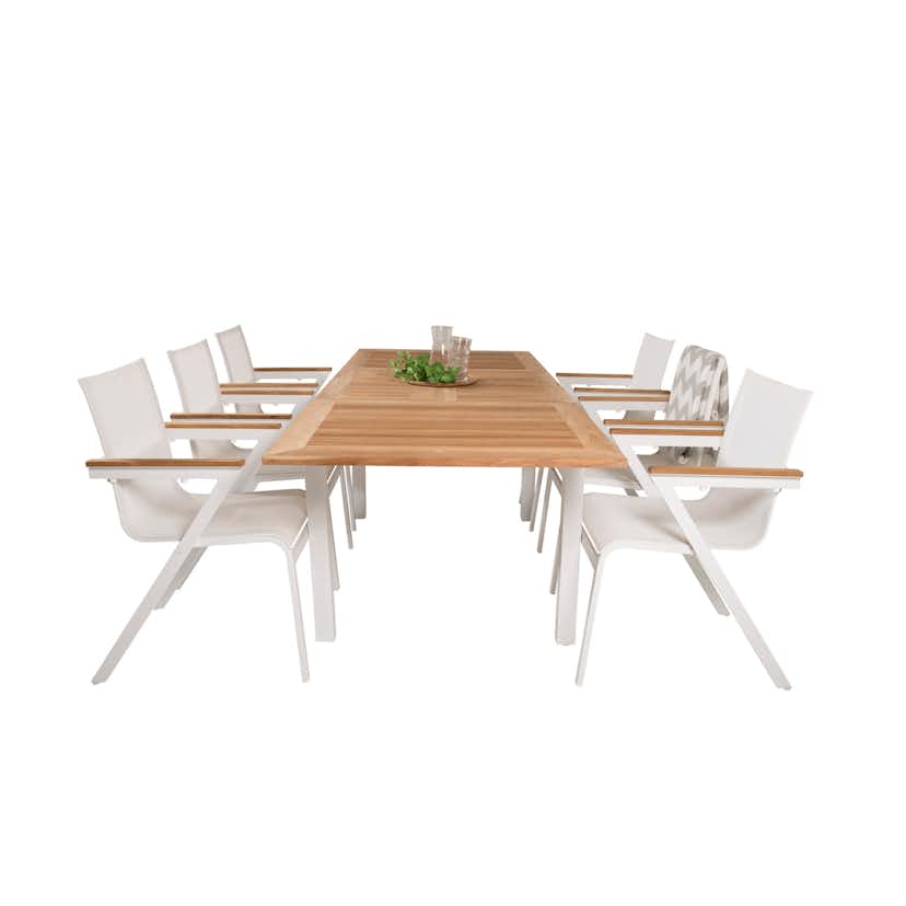 Matgrupp Utomhus Venture Home Perla 160/240 med 6 Meya Trädgårdsstolar