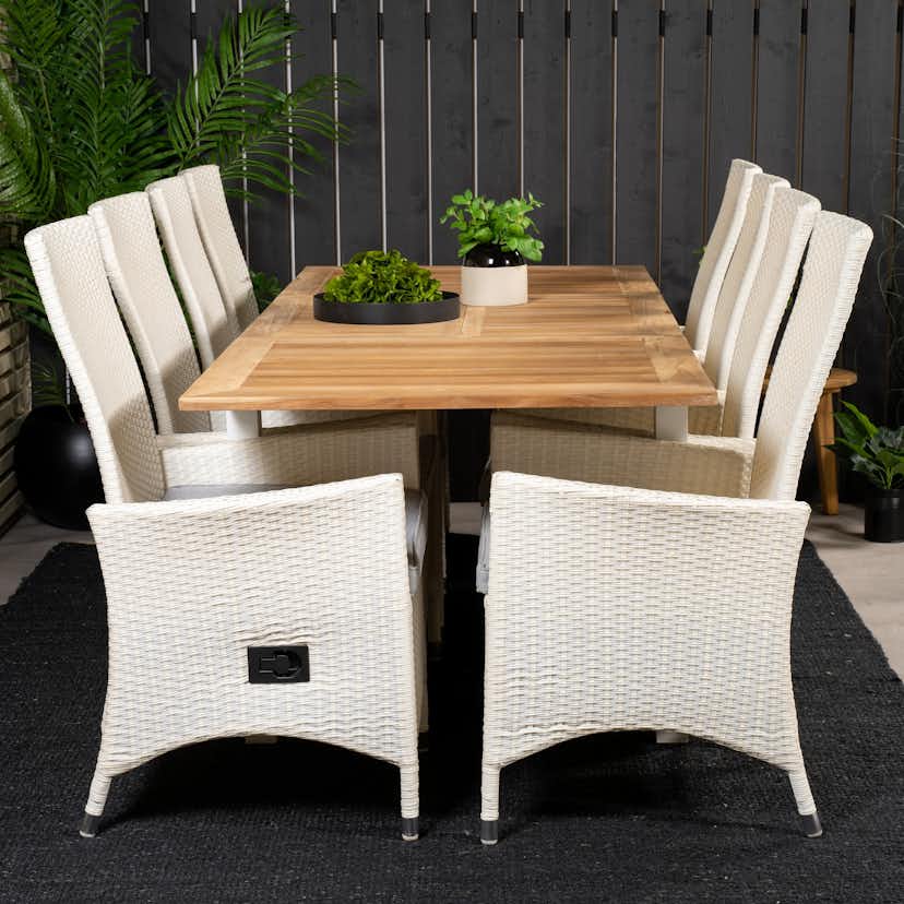 Matgrupp Utomhus Venture Home Perla 160/240 med 8 Pishi KarmTrädgårdsstolar