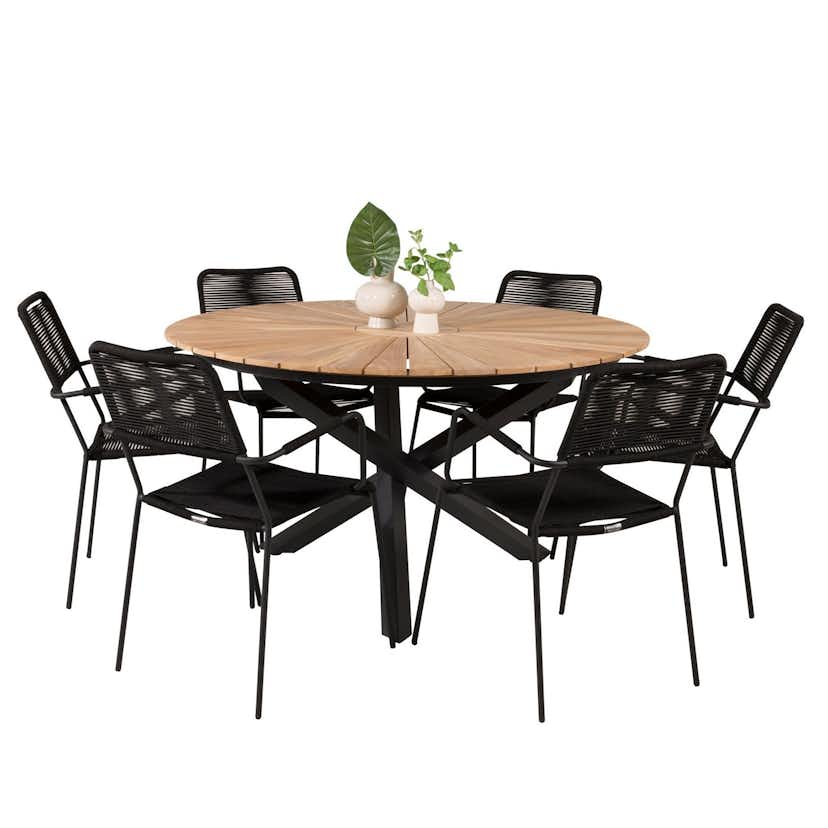 Matgrupp Venture Home Meya Ø140 med 6 Leon Karmstolar