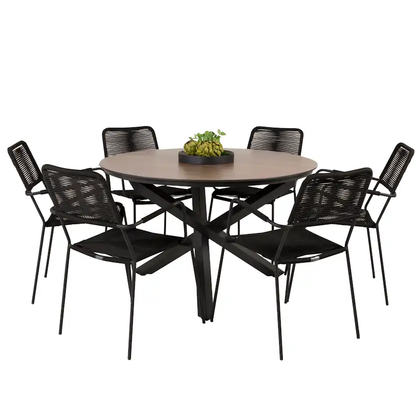 Matgrupp Venture Home Lea Ø120 med 6 Leon Karmstolar