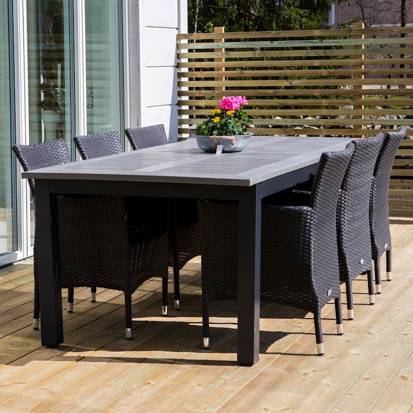 Matgrupp Utomhus Venture Home Albany 224-324x100 cm med 6 Malin KarmTrädgårdsstolar