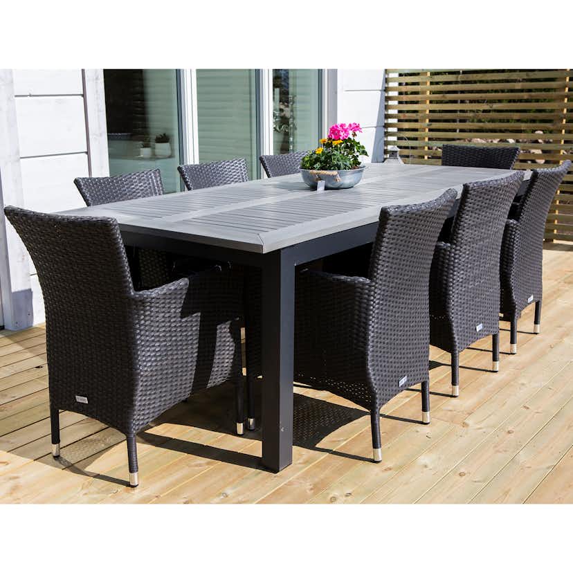 Matgrupp Utomhus Venture Home Albany 224-324x100 cm med 10 Malin KarmTrädgårdsstolar