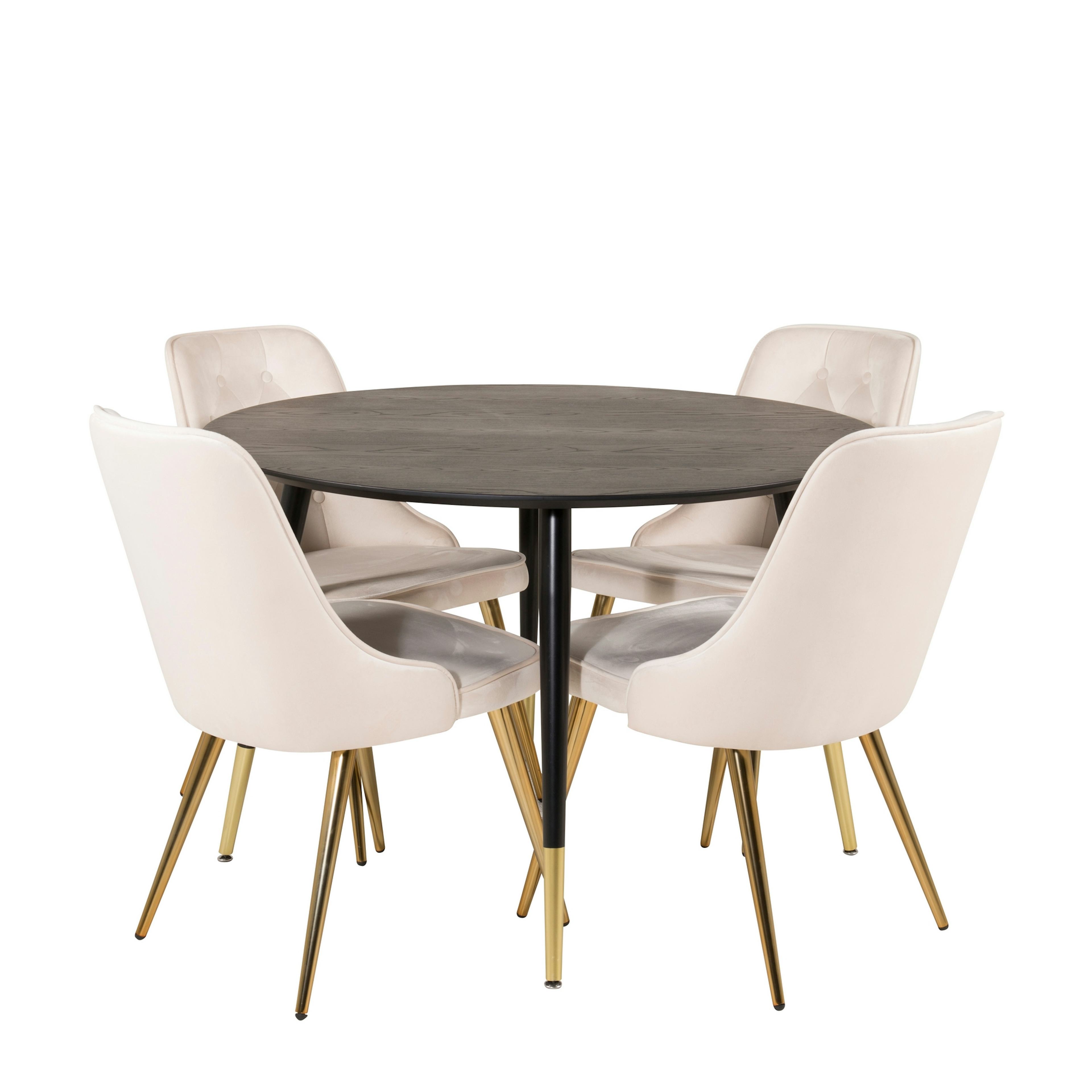 Matgrupp Venture Home Dipp Ø115 cm med 4 Velvet Deluxe Stolar