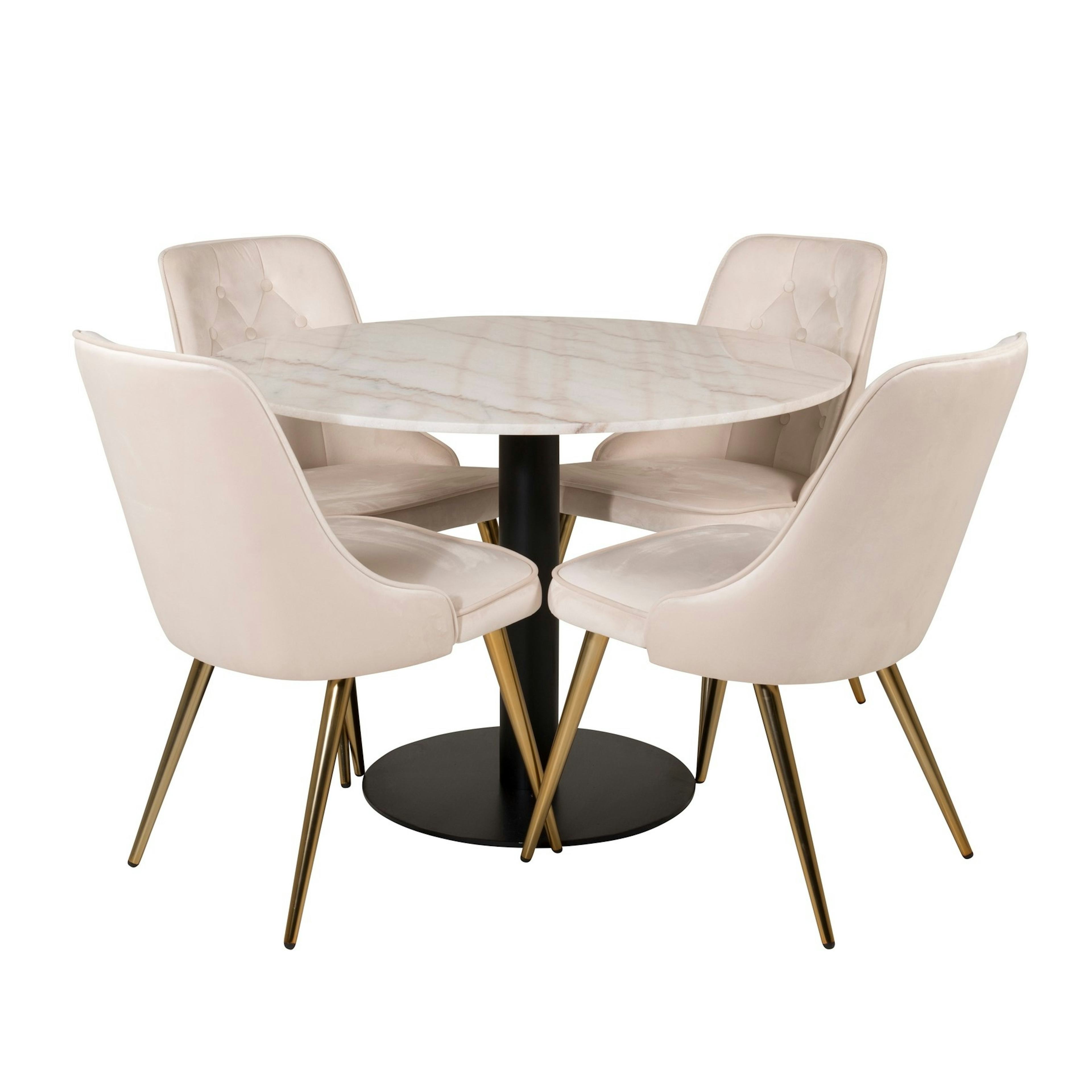 Matgrupp Venture Home Estelle Rund med 4 Vera Stolar Sammet