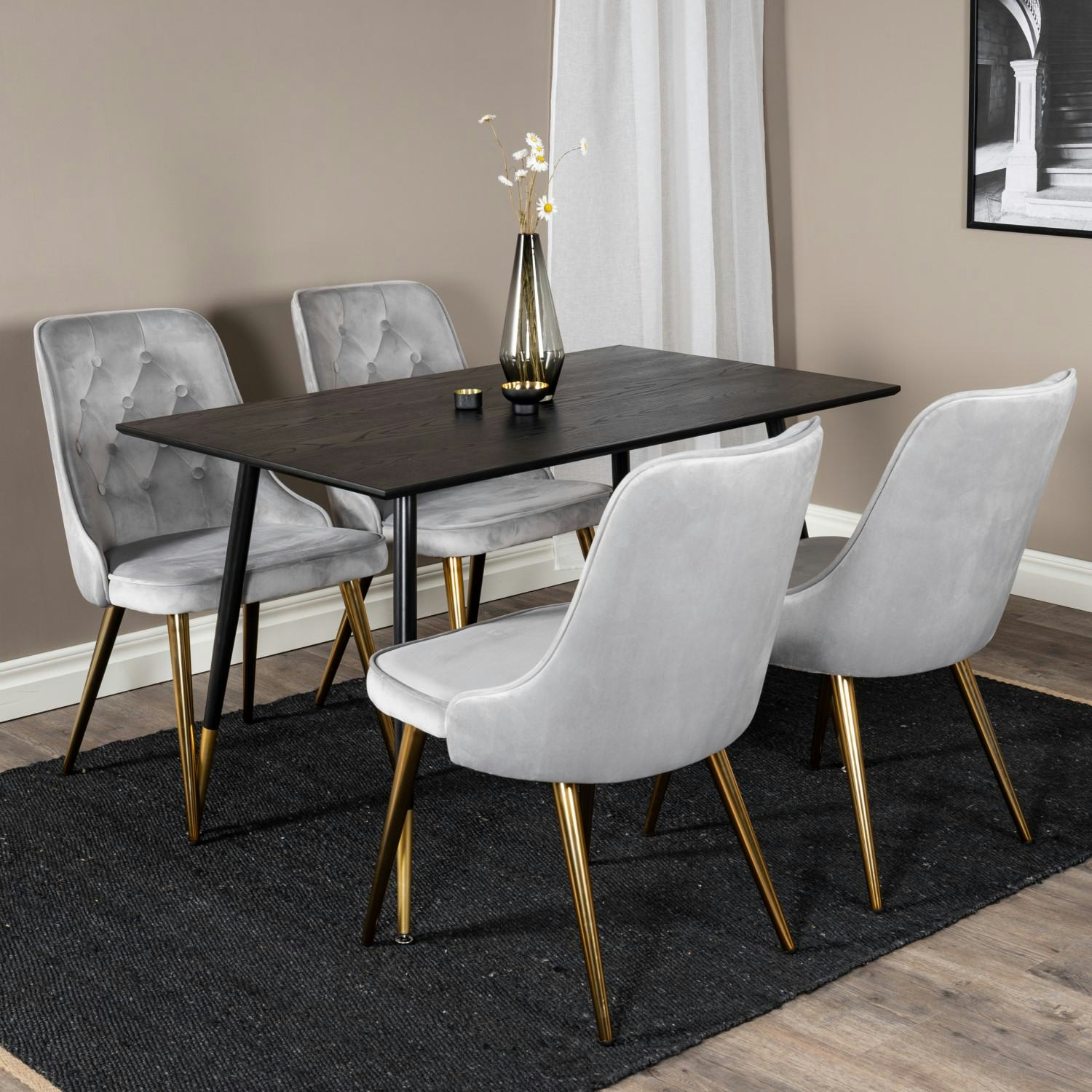 Matgrupp Venture Home Dipp med 4 Velvet Deluxe Stolar