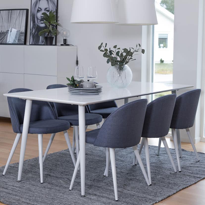 Matgrupp Venture Home Polar med 6 Velvet stolar