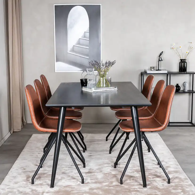 Matgrupp Venture Home Dipp Fyrkantigt Matbord 180 cm & 6 Polar Spin Stolar