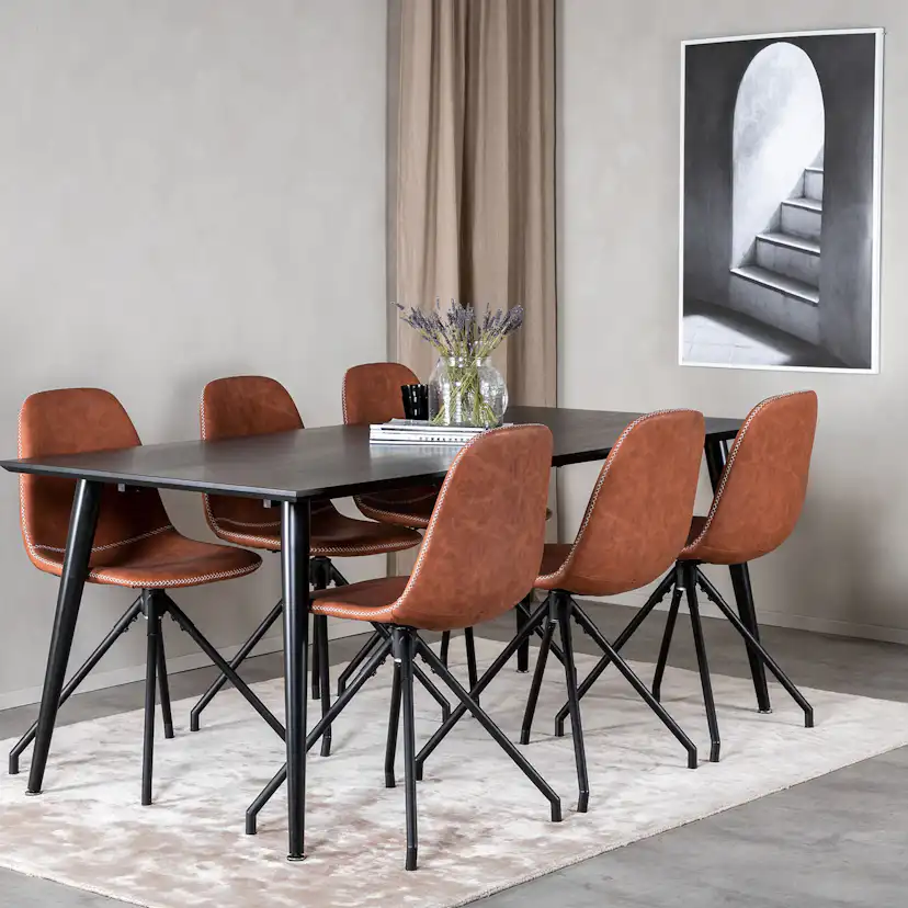 Matgrupp Venture Home Dipp Fyrkantigt Matbord 180 cm & 6 Polar Spin Stolar