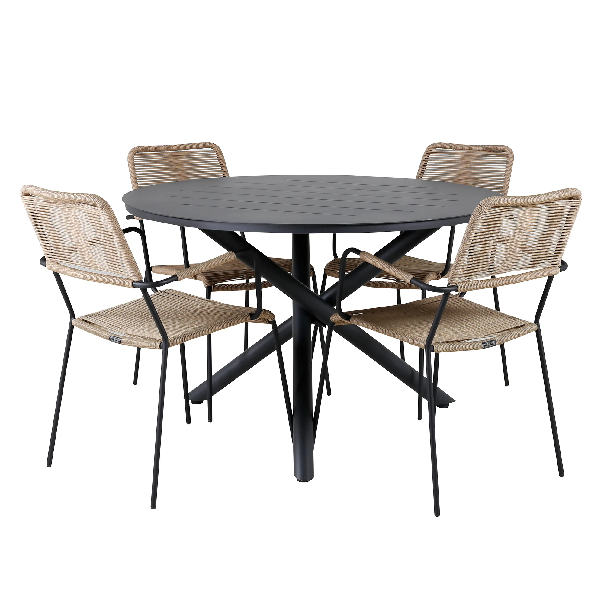 Matgrupp Venture Home Ande med 4 Minos Matstolar med Armstöd