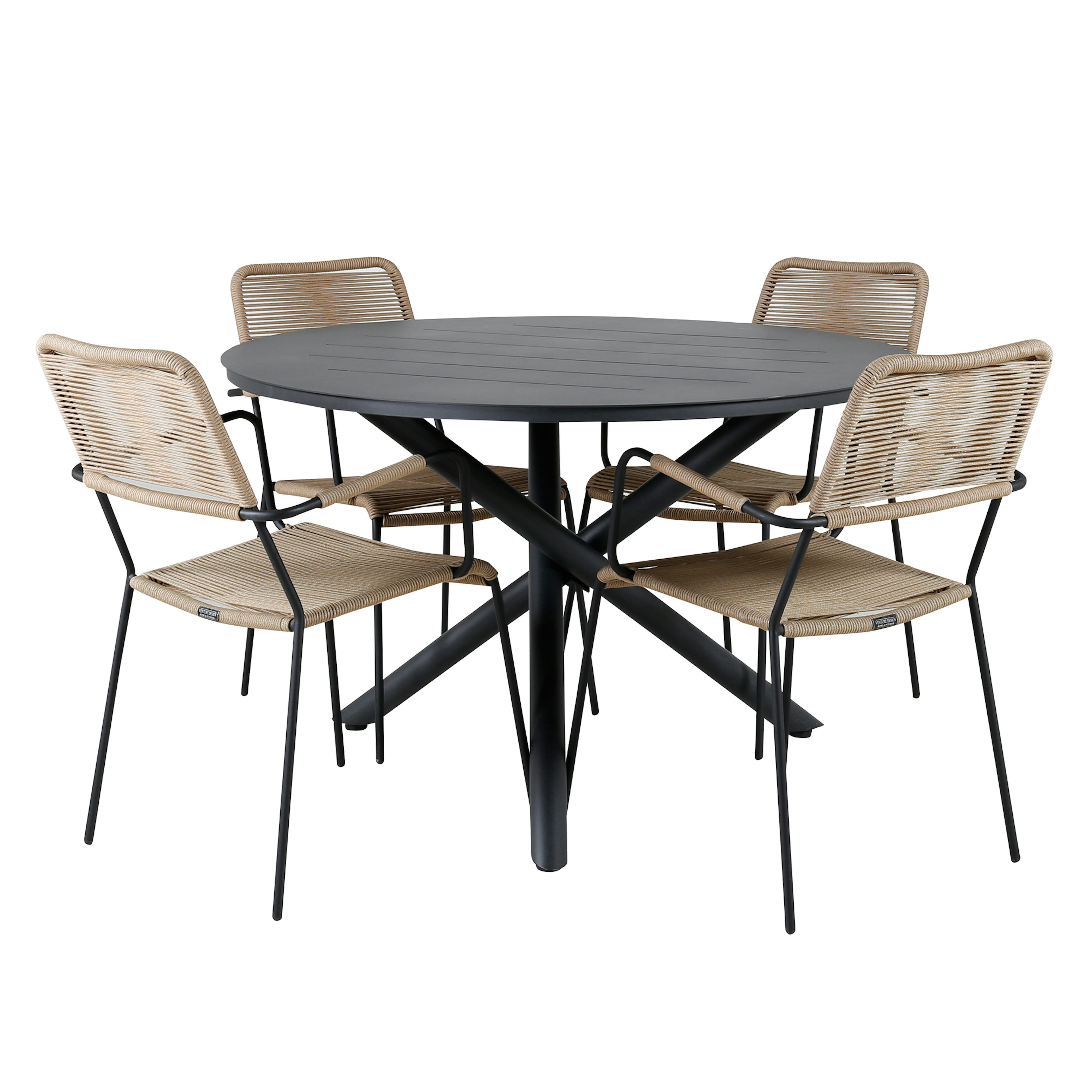 Matgrupp Venture Home Ande med 4 Minos Matstolar med Armstöd