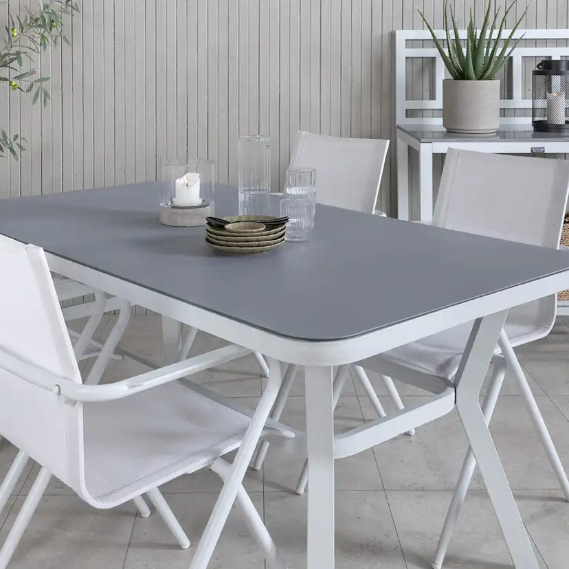 Matgrupp Utomhus Venture Home Vyn Vit med 4 Anve Trädgårdsstolar