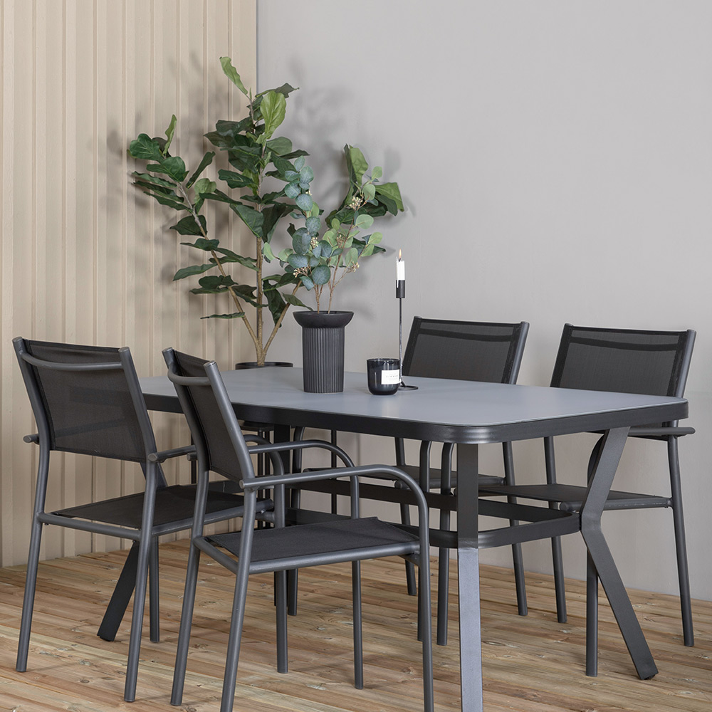 Matgrupp Utomhus Venture Home Vyn Svart med 4 Samba Stapelbara Trädgårdsstolar