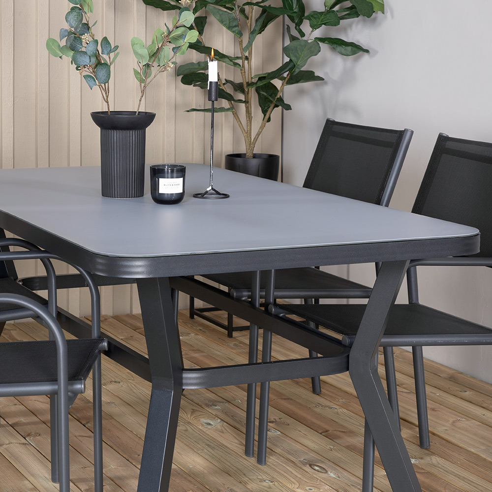 Matgrupp Utomhus Venture Home Vyn Svart med 4 Samba Stapelbara Trädgårdsstolar