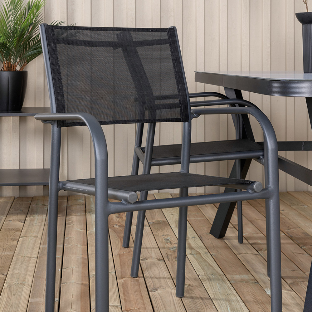 Matgrupp Utomhus Venture Home Vyn Svart med 4 Samba Stapelbara Trädgårdsstolar