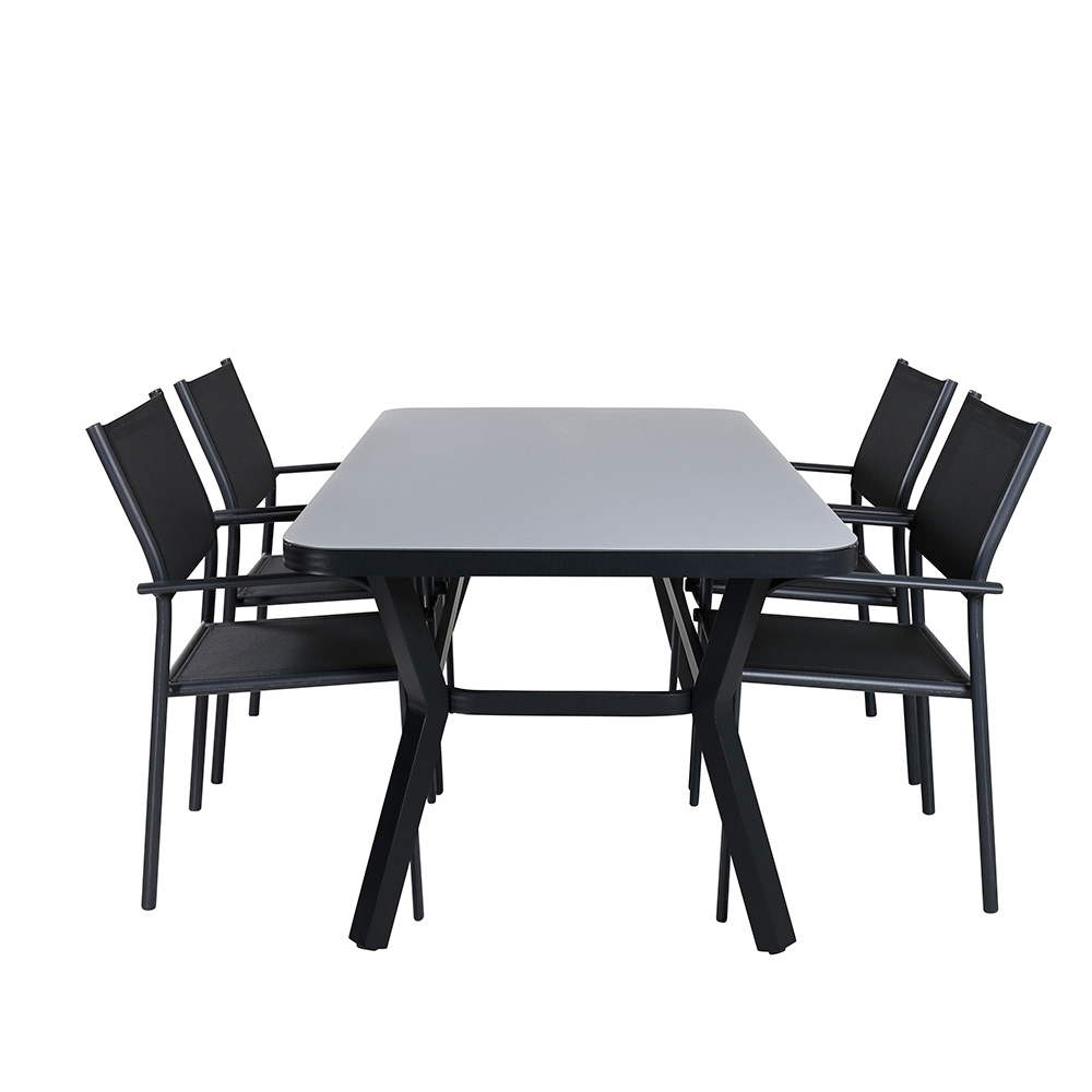 Matgrupp Utomhus Venture Home Vyn Svart med 4 Samba Stapelbara Trädgårdsstolar