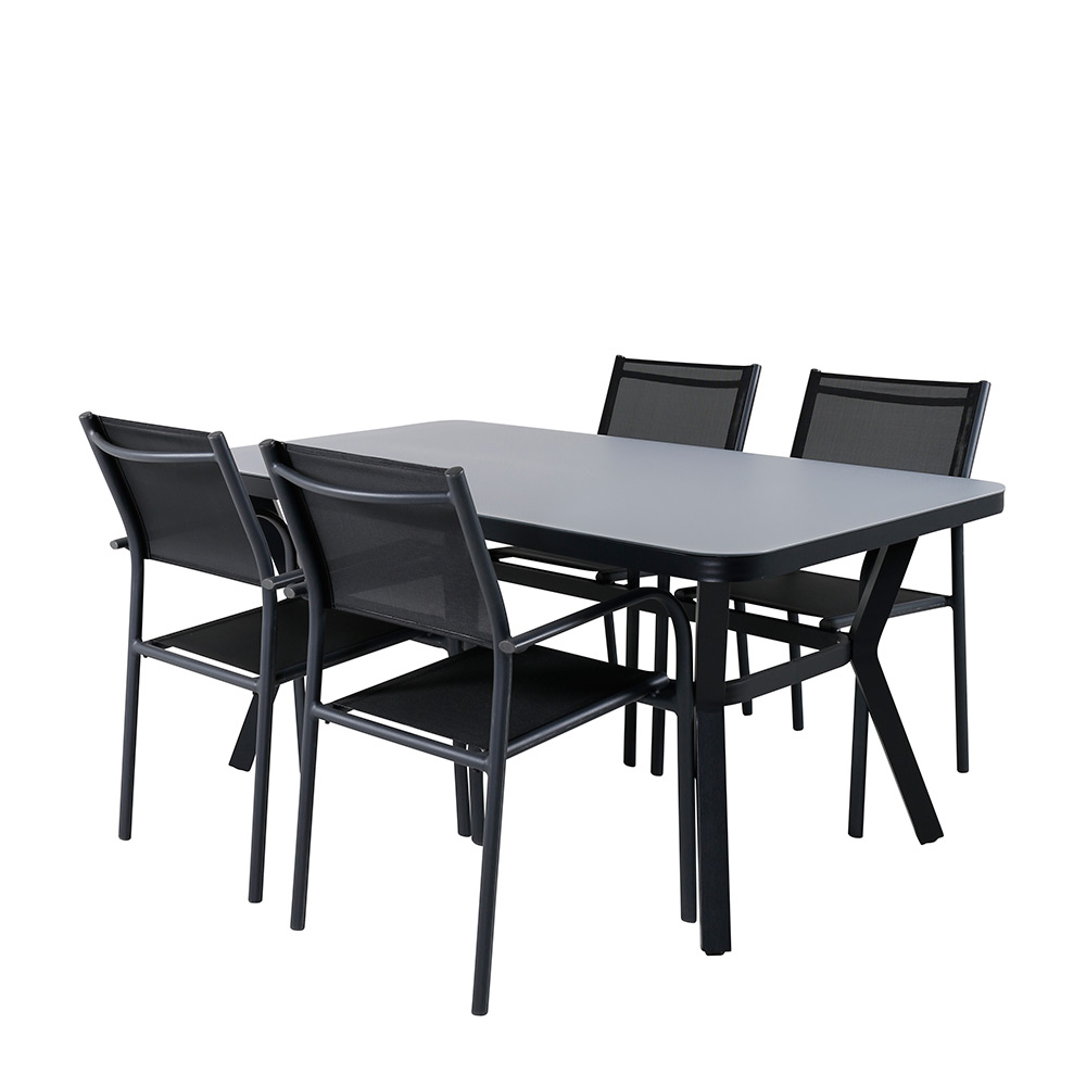 Matgrupp Utomhus Venture Home Vyn Svart med 4 Samba Stapelbara Trädgårdsstolar