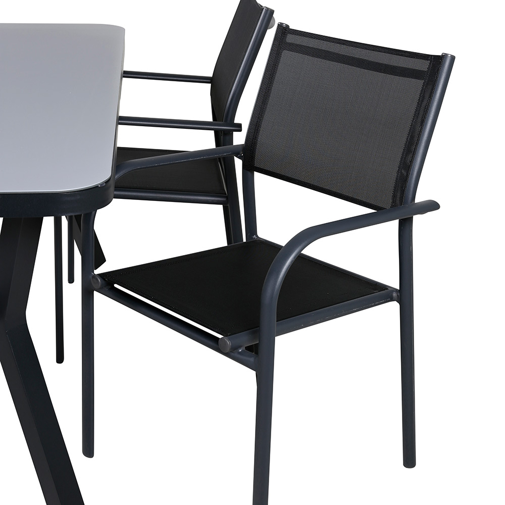 Matgrupp Utomhus Venture Home Vyn Svart med 4 Samba Stapelbara Trädgårdsstolar