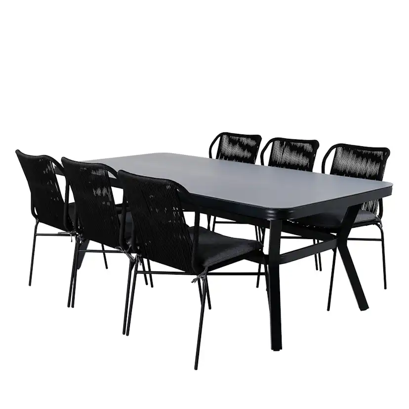 Matgrupp Utomhus Venture Home Vyn med 6 Julle Stapelbara Trädgårdsstolar