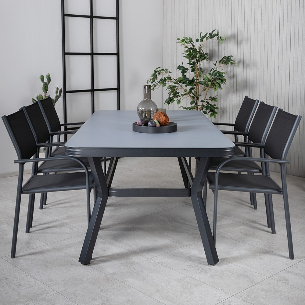 Matgrupp Utomhus Venture Home Vyn med 6 Samba Stapelbara Trädgårdsstolar