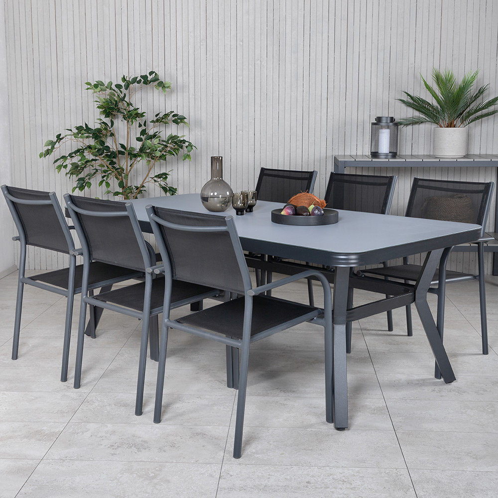 Matgrupp Utomhus Venture Home Vyn med 6 Samba Stapelbara Trädgårdsstolar