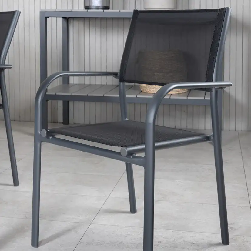 Matgrupp Utomhus Venture Home Vyn med 6 Samba Stapelbara Trädgårdsstolar